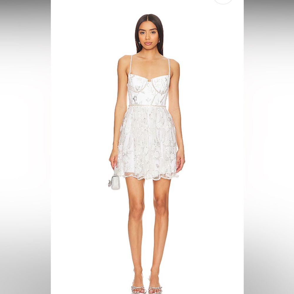 Self-Portrait Sequin Lace Mini Dress in White  size 6